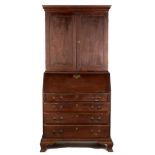 New England Chippendale Secretary Desk. 18th century. Secretary with bookcase top. Ogee bracket