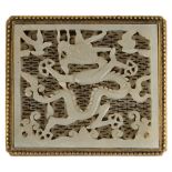 Chinese Carved & Reticulated Jade Plaque with Dragon. Bronze mounted. L 2 3/4" W 2 1/2". The Frank &