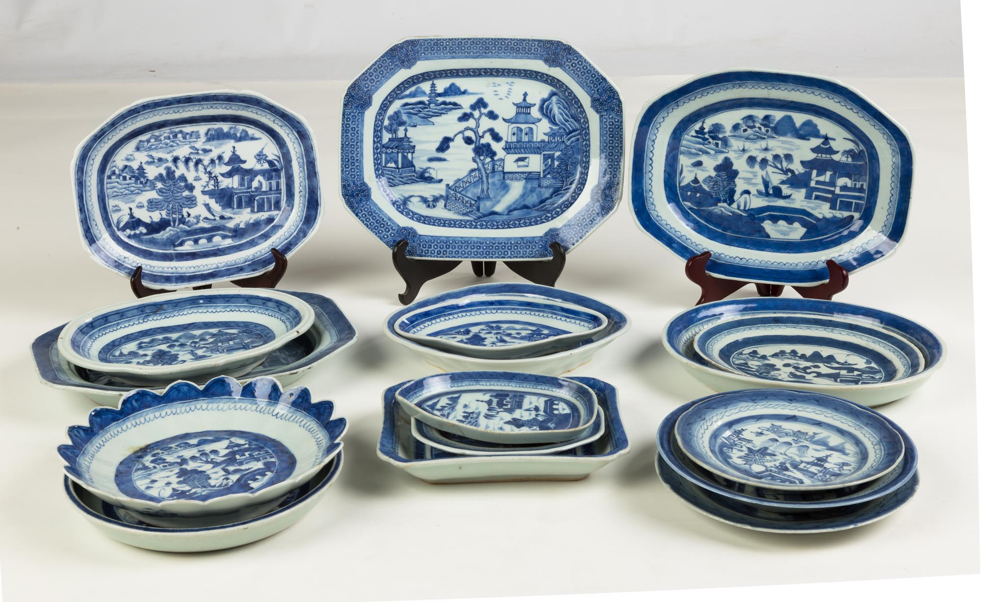 Group of Chinese Export Canton Various Platters and Dishes. 19th century. Very good. Max L 13".