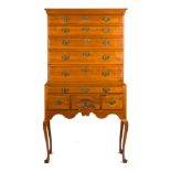 Queen Ann, Connecticut Highboy. circa 1770. Cheery, fan carved with cabriole leg, pad foot, old