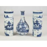 Group of Chinese Export Canton Vase and Pair of Bottles. 19th century. Pair has double circle