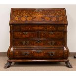 18th century Dutch Marquetry Inlaid Desk. Bombe bureau with fitted interior. Inlaid with flowers and