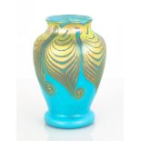 Steuben Decorated Vase. Early 20th century. Signed Aurene 650. Excellent. Ht. 4 1/2" Dia 3". The