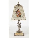 Signed Pairpont Boudoir Lamp, White with Flowers. Silver figural base. Excellent. Ht. 15 W 6 1/2".