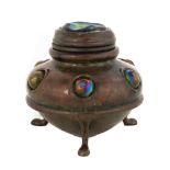 Tiffany Studios, New York, Bronze Inkwell with Turtle Backs and Cabochons. Early 20th century.