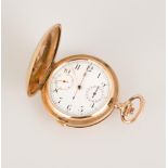 14K Gold Pocket Watch. French, 19th century. White enamel dial with Roman numerals. Engraved