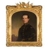 19th Century Portrait of a Civil War General Petterson. Oil on canvas. Military motif carved and
