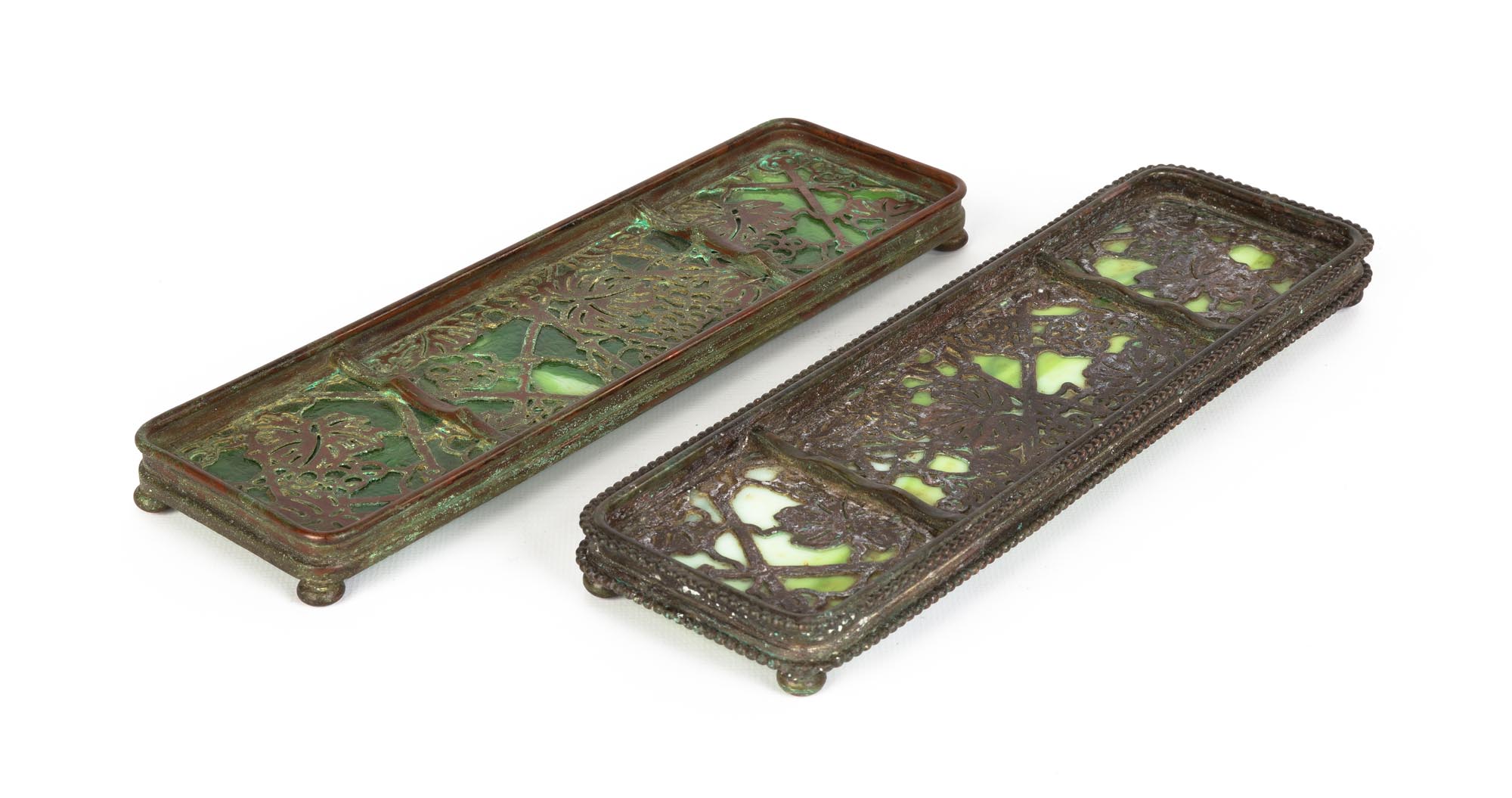 Tiffany Studios, New York, Grapevine Pen Trays. Both impressed TIFFANY STUDIOS NEW YORK & numbered