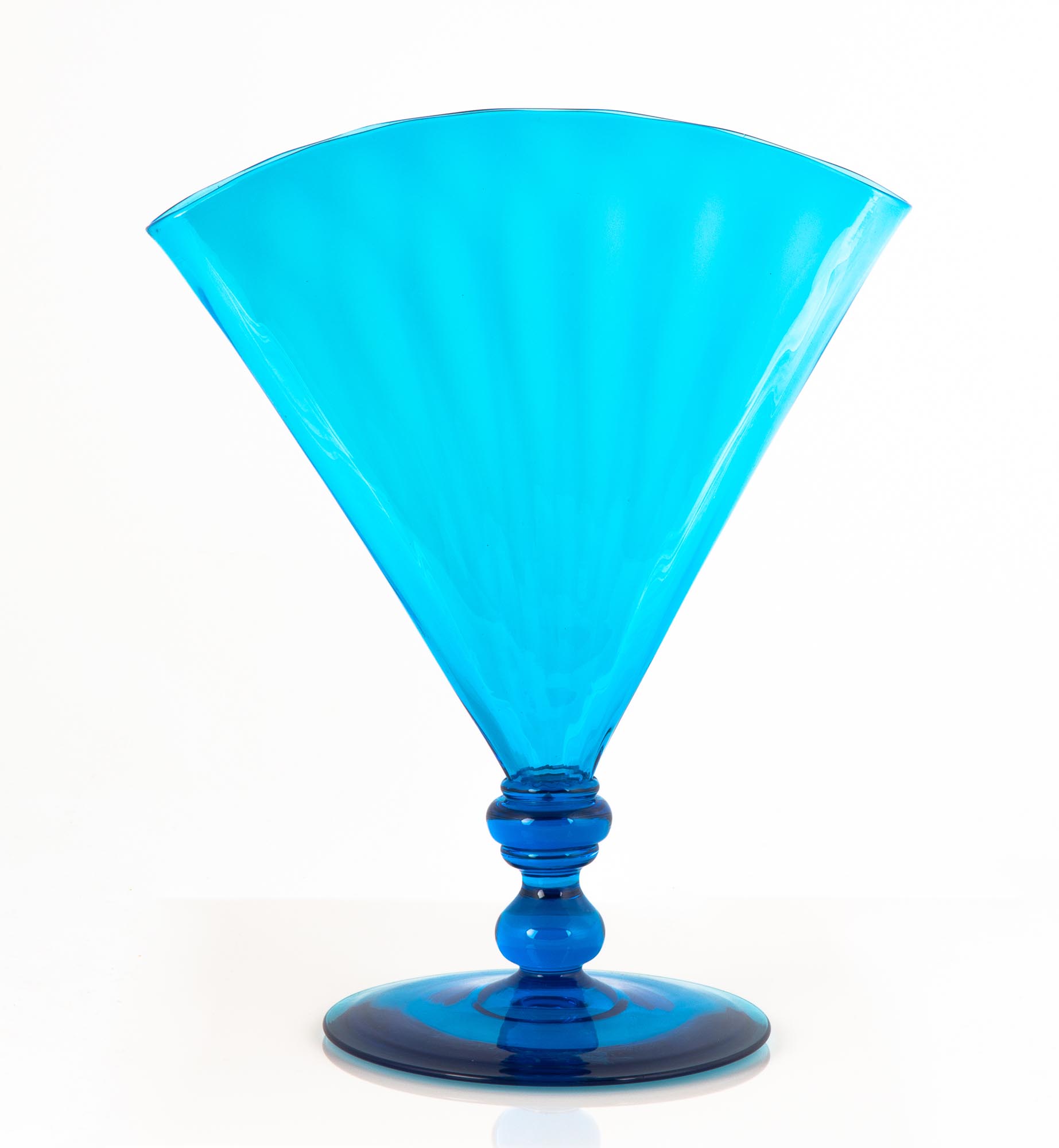 Large Steuben Celeste Blue Fan Vase. Signed. Excellent. Ht. 11" W 9". Online bidding available:
