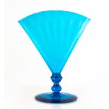 Large Steuben Celeste Blue Fan Vase. Signed. Excellent. Ht. 11" W 9". Online bidding available: