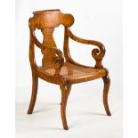 American Classical Tiger Maple Arm Chair. Early 19th century. Old refinish. . Online bidding