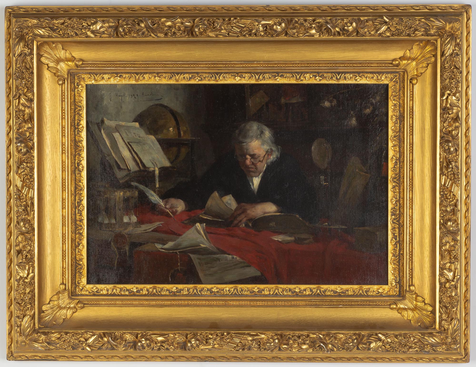 Johann G. Meyer von Bremen, "The Notary." Oil on canvas with carved giltwood frame.