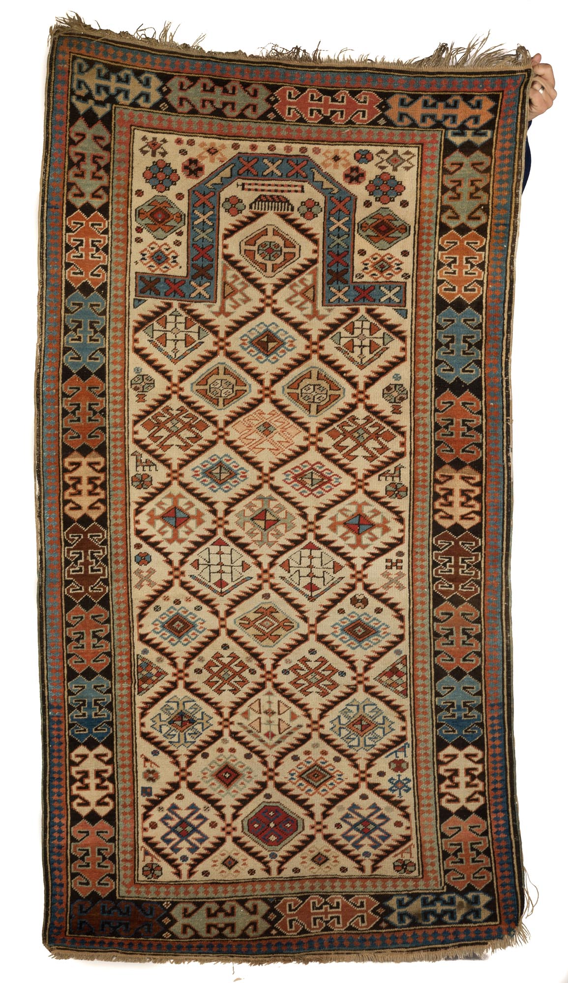 Akstafa Prayer Rug. circa 1900. Even pile. Some loss to edges. 5' 10" x 3' 1". Online bidding