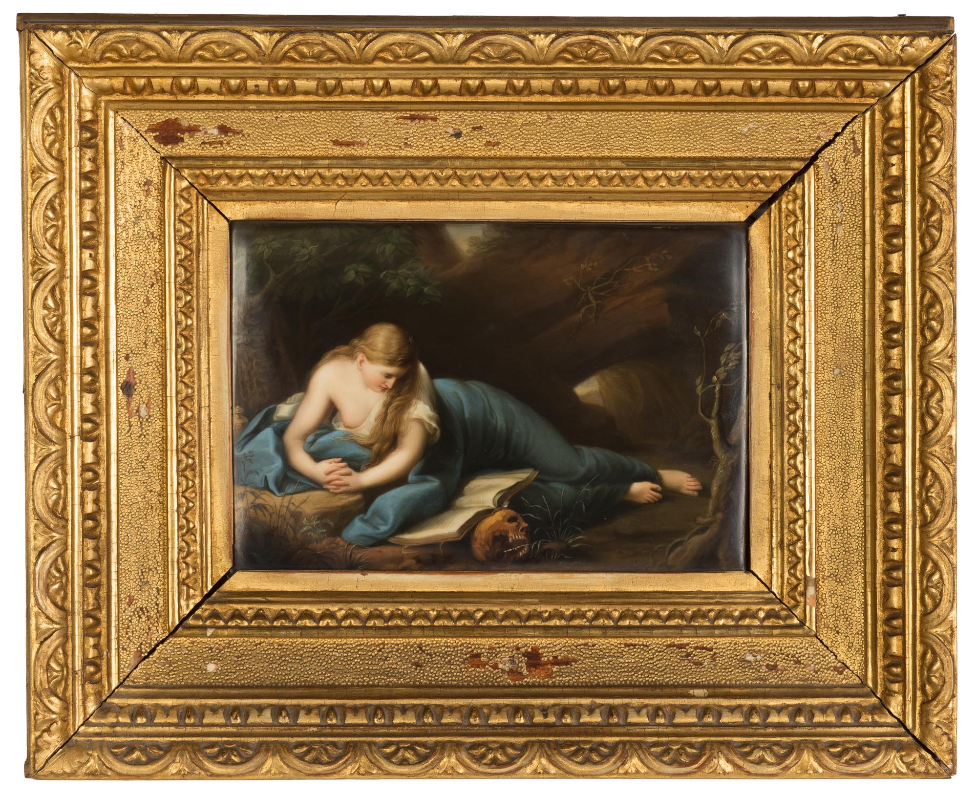 KPM Plaque of Mary Magdalene. 19th century. Stamped KPM (on reverse). Hand painted with period