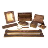 Tiffany Studios, New York, "Art Deco" Pattern Desk Set. All marked Louis C. Tiffany Furnaces Inc.,