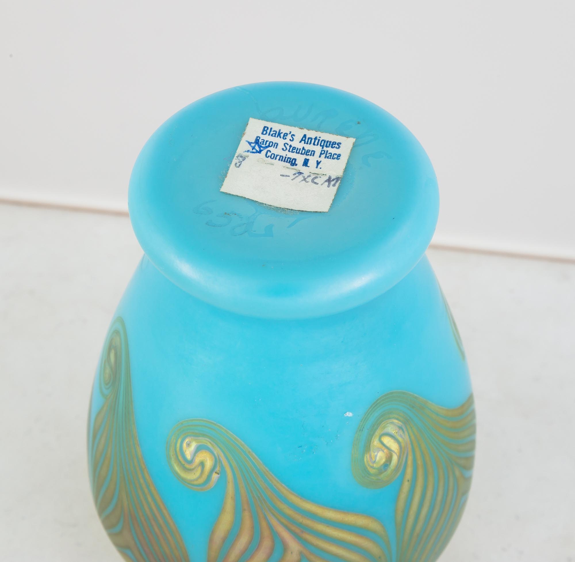 Steuben Decorated Vase. Early 20th century. Signed Aurene 650. Excellent. Ht. 4 1/2" Dia 3". The - Image 2 of 2