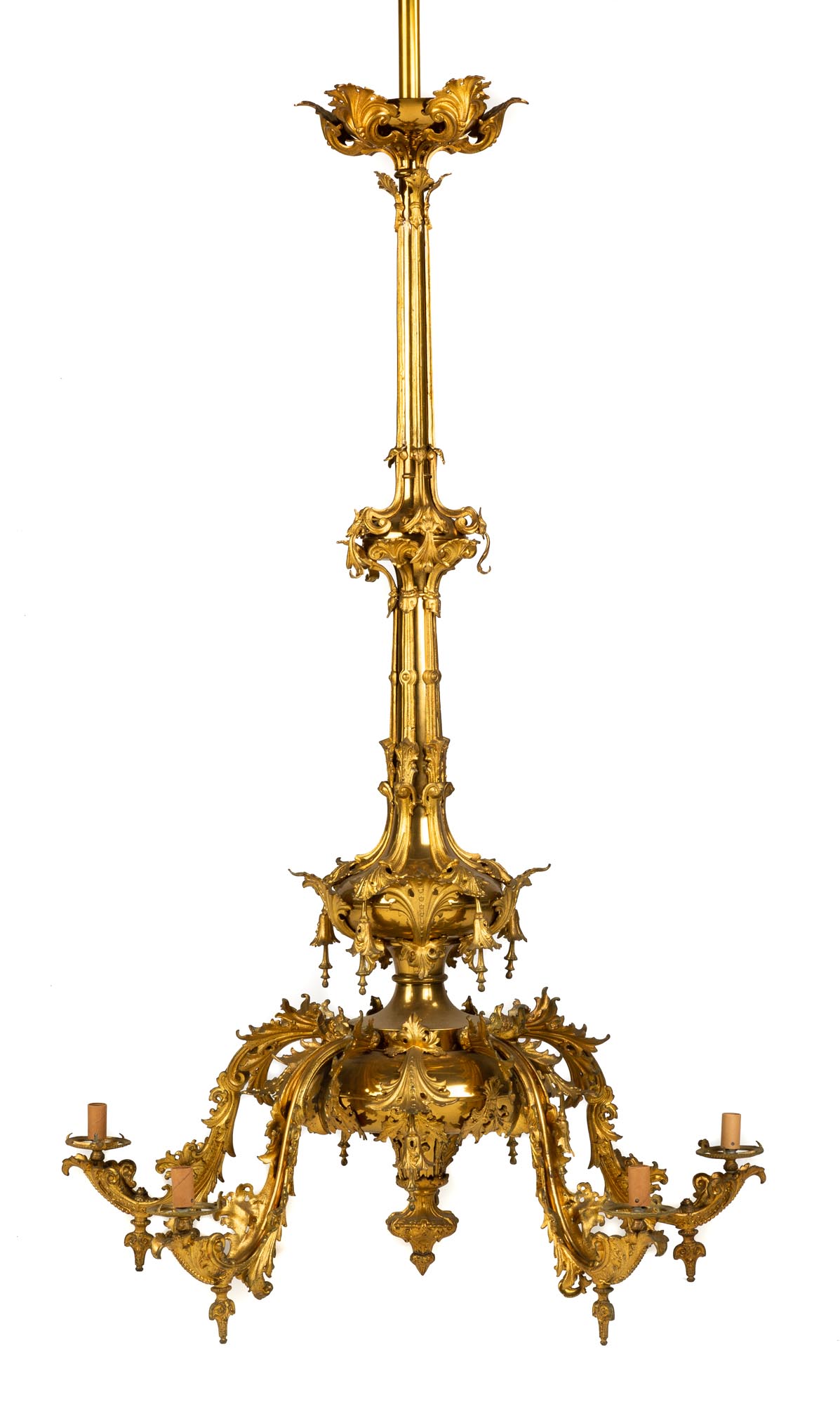 American Five Arm Gasolier Hanging Fixture. American five light gas chandelier (Gasolier). By