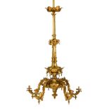 American Five Arm Gasolier Hanging Fixture. American five light gas chandelier (Gasolier). By