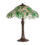 Handel Signed Base and Shade Leaded Table Lamp. Apple blossom decoration. Early 20th century.