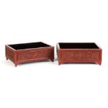Pair of Chinese Cinnabar Lacquer Scholar Trays. 18th/19th century. Some edge wear; otherwise, very