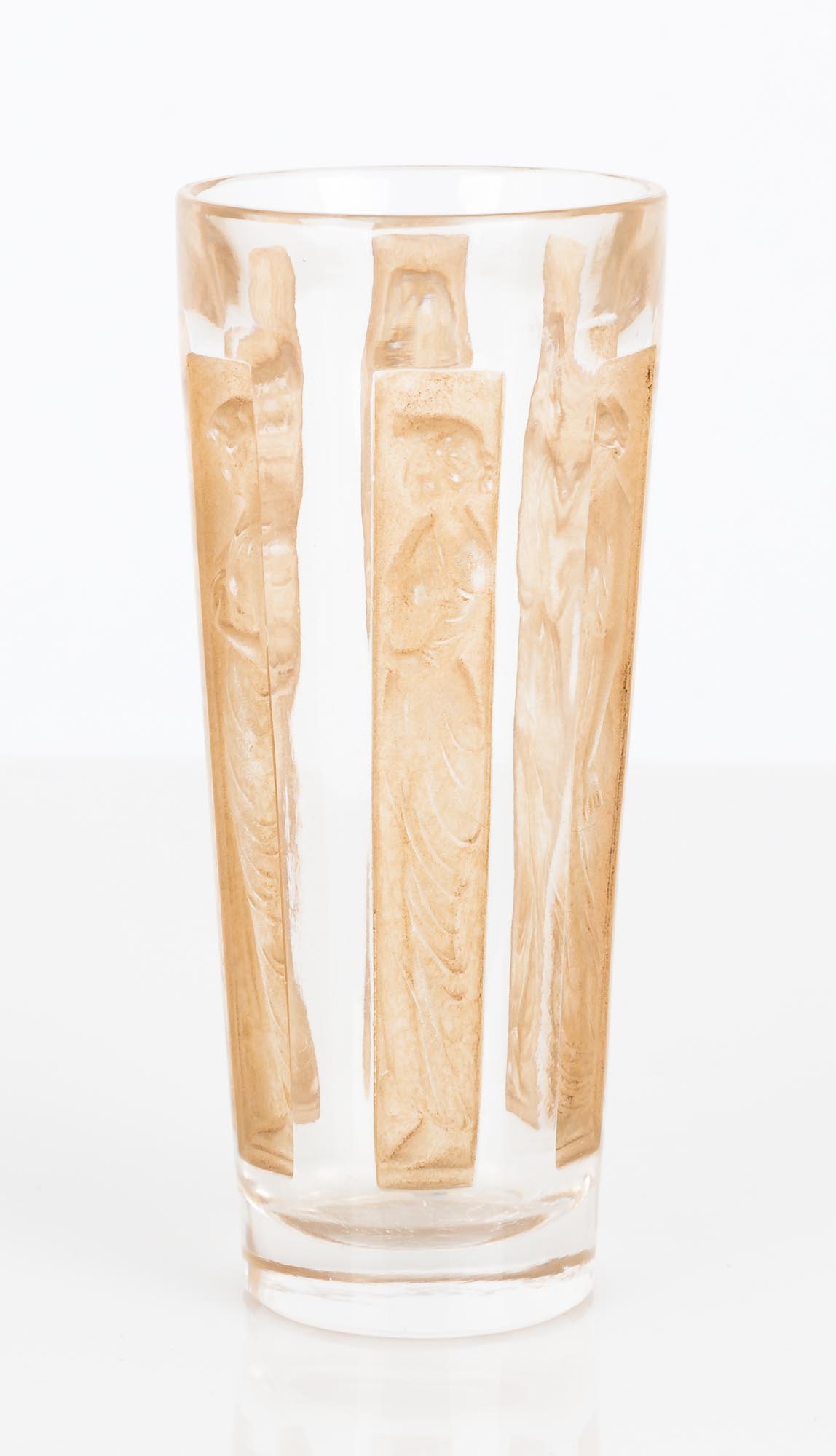 Two Rene Lalique Cabinet Vases. Early 20th century. Art Deco figures, molded mark. Small nick to top - Image 3 of 4