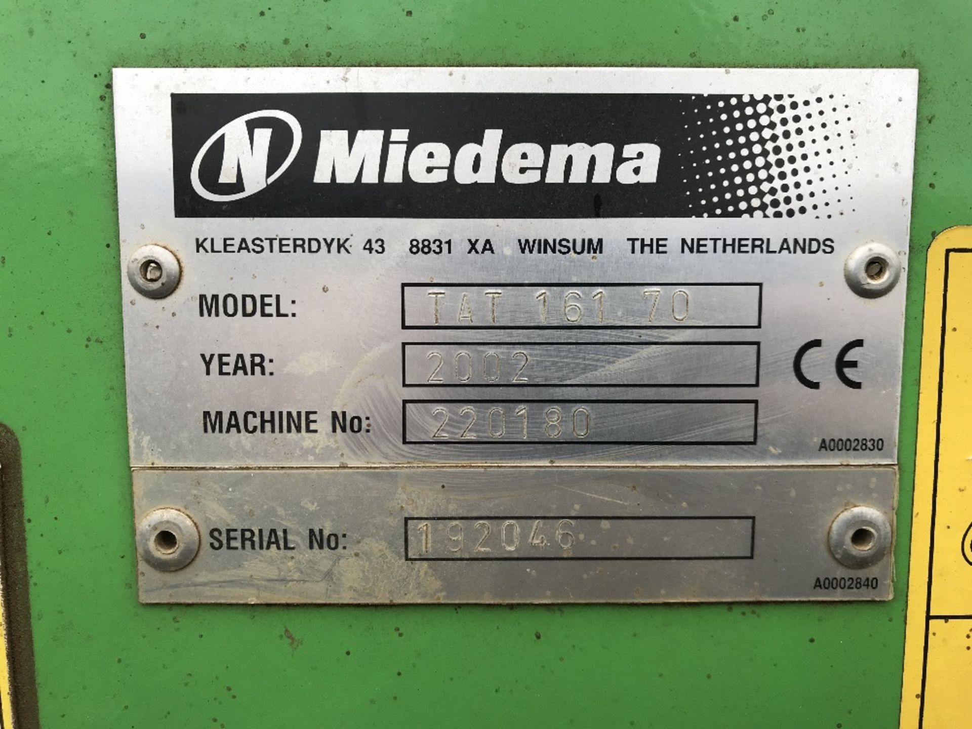 2002 Miedema 3 phase piggy back conveyor, Model TAT1670, Serial number 192046,