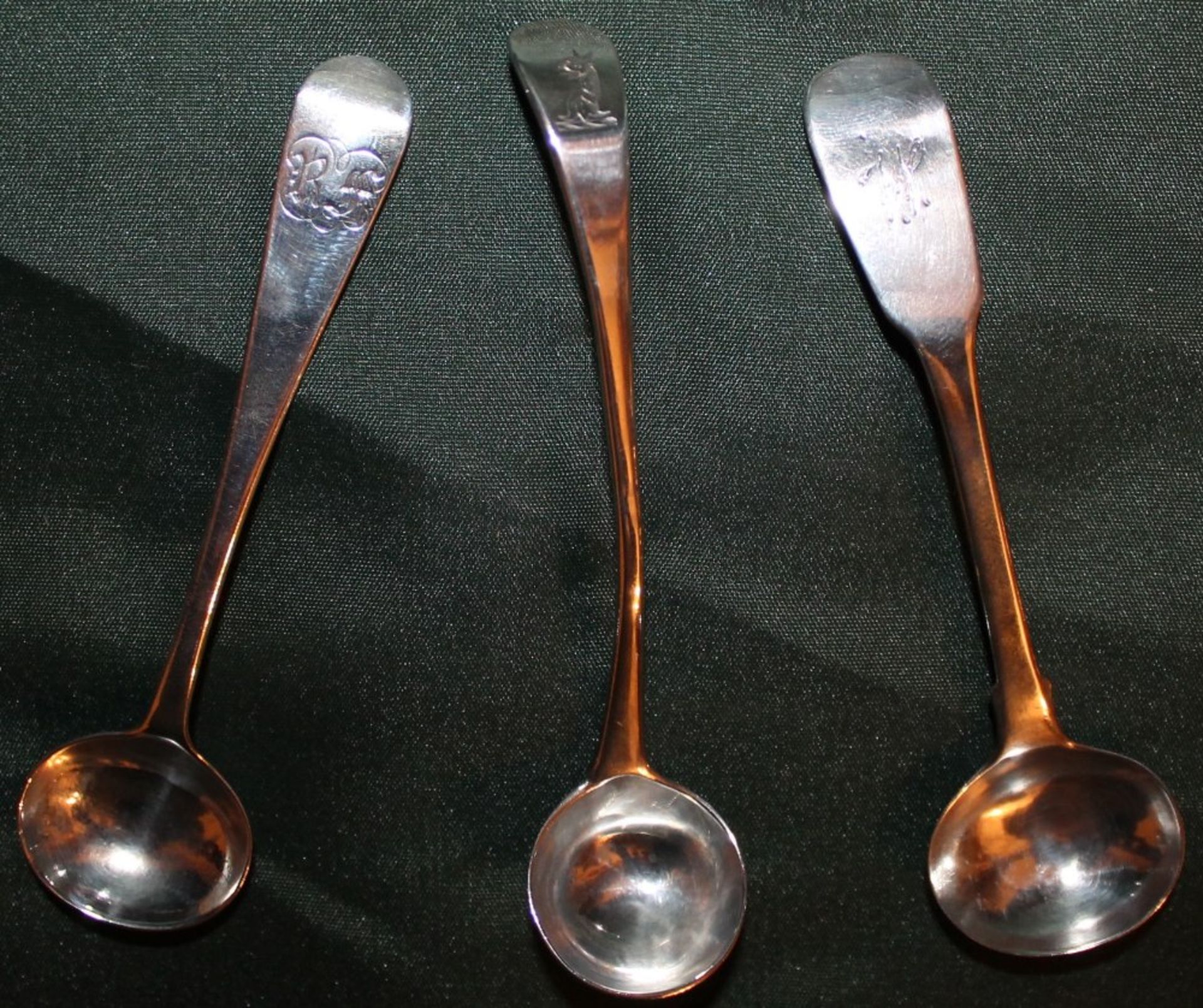 THREE SILVER SALT SPOONS - LONDON 1875,