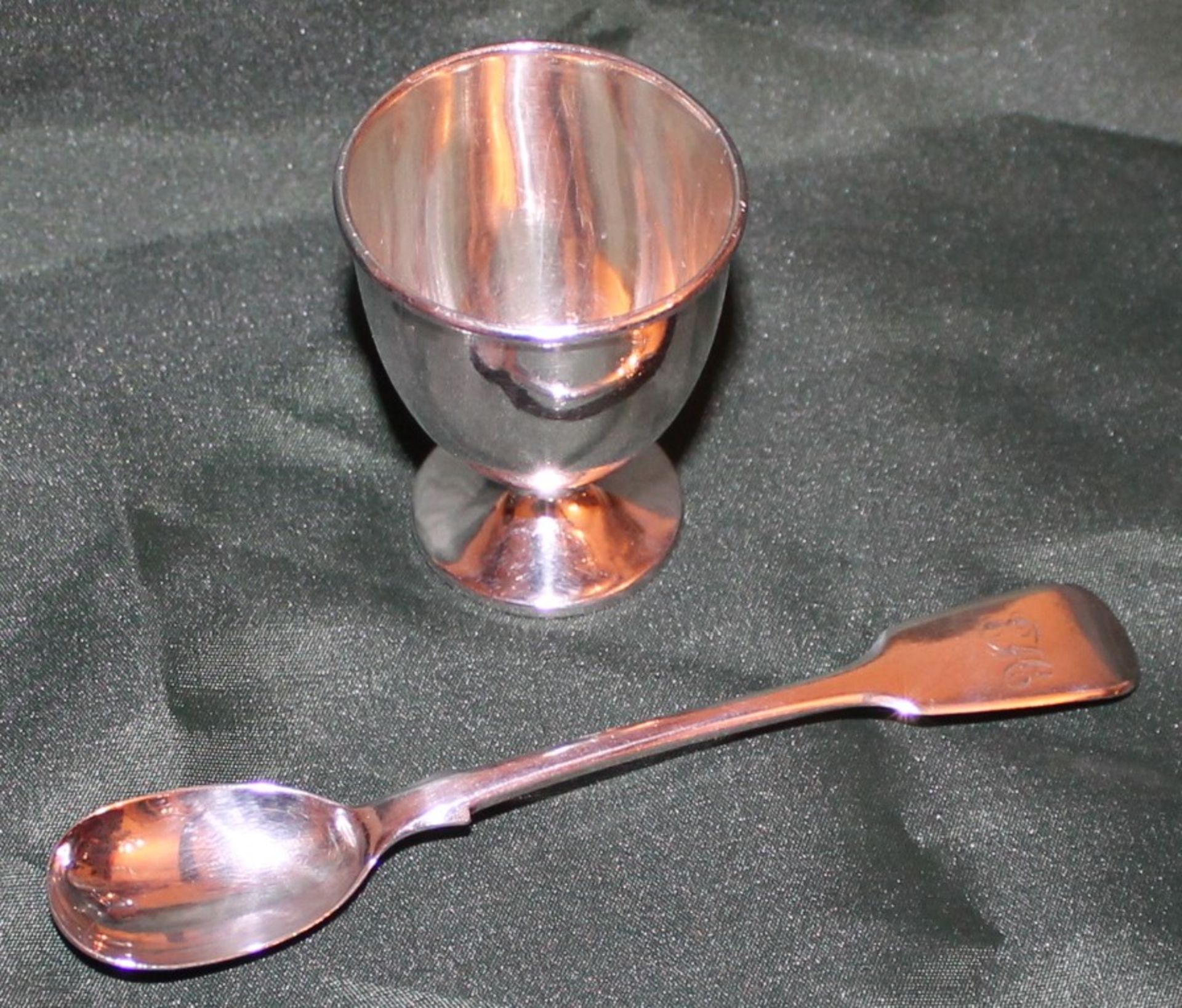 SHEFFIELD SILVER EGG CUP [1959] AND LONDON SILVER EGG SPOON [1856]