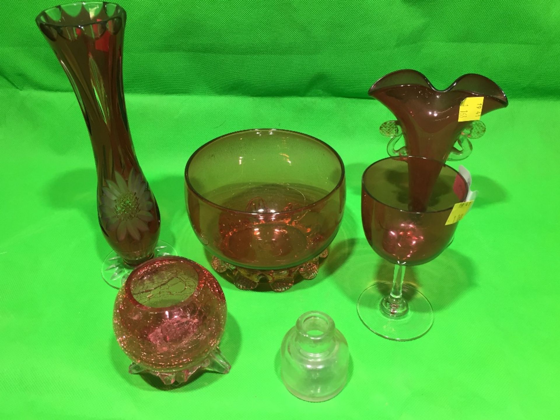 FIVE CRANBERRY GLASS ITEMS