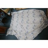 A pair of lined curtains with blue floral pattern, 48" x 80, with matching pelmet and two bedspreads