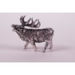 A novelty sterling silver miniature figure of a stag, 1" long