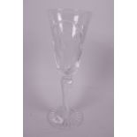 A Royal Doulton airtwist stem pedestal wine glass engraved to commemorate the wedding of Prince