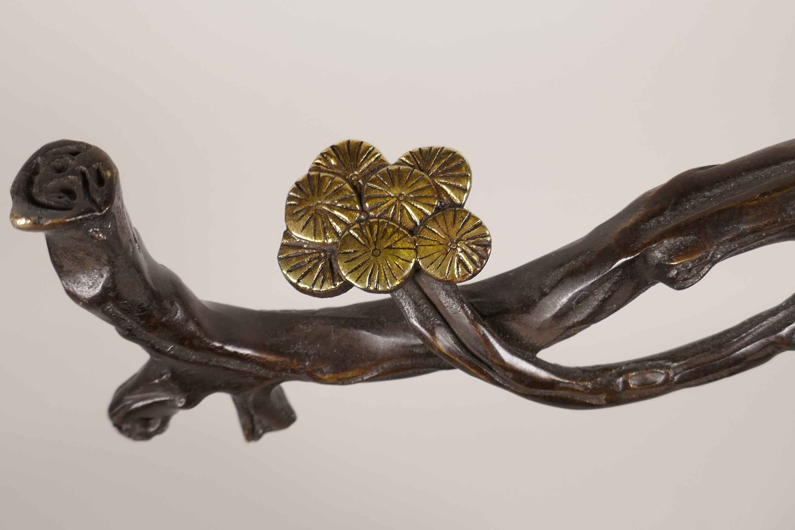 An Oriental bronze of a prunus tree with gilt blossom, 15" high - Image 4 of 5