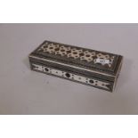 An Anglo-Indian Vizagapatam, sandalwood and ivory glove box with Sadeli decoration, 5" x 11½" x
