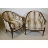 A pair of French salon tub chairs, seats 25" wide