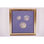 A framed set of United States silver proof coins commemorating the bicentennial (1976) of the