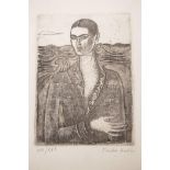 A limited edition self portrait etching of Frida Kahlo, pencil signed Frida Kahlo and numbered