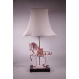 A table lamp with painted terracotta Tang style horse, 31" high