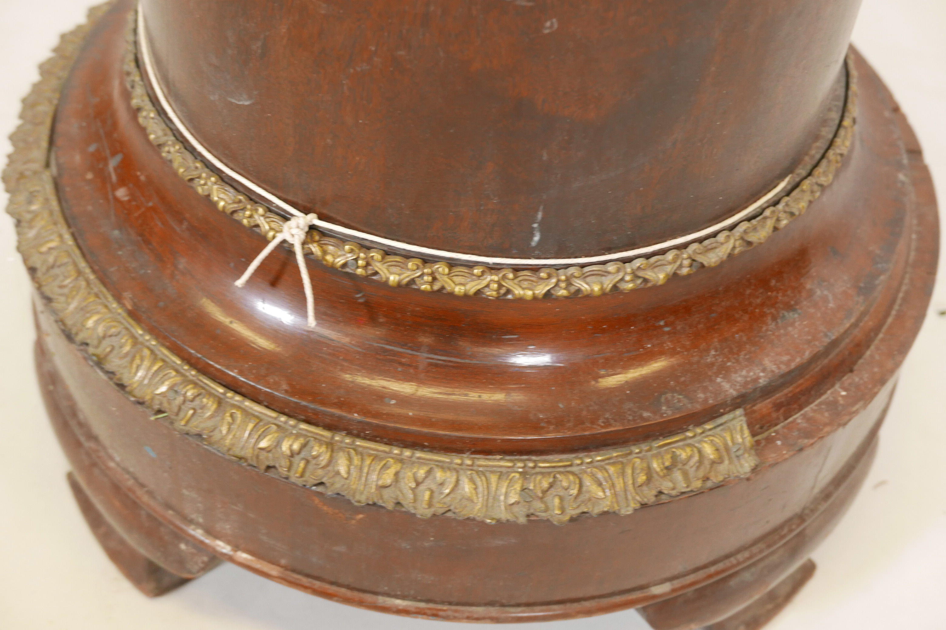 A mahogany and brass mounted pedestal, ex British Museum, 51½" high, 16" diameter - Image 3 of 3