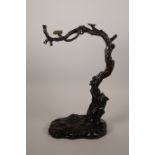An Oriental bronze of a prunus tree with gilt blossom, 15" high
