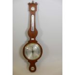 A C19th walnut cased banjo mercury barometer and thermometer, 44" long, dial 10" diameter