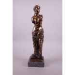 A coppered metal figure of Venus de Milo,14½" high