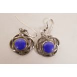 A pair of silver and lapis lazuli Celtic pattern earrings