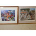 An artist signed limited edition colour print of a French street scene, 407/950, 24" x 19½",