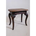 A C19th oak kettle stand on cabriole legs, 16½" x 10½", 15" high