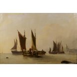 A C19th oil on canvas, Dutch style seascape, attributed to James Webb verso, 24" x 18"