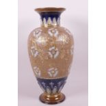 A large Royal Doulton Slater's patent baluster vase with stylised floral decoration on a Royal