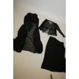 A vintage silk and lace dress, underskirt and lace jacket, dress 53" long
