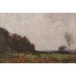Adam E. Proctor, oil on millboard, view across a rural landscape, inscribed and stamped verso, 10" x