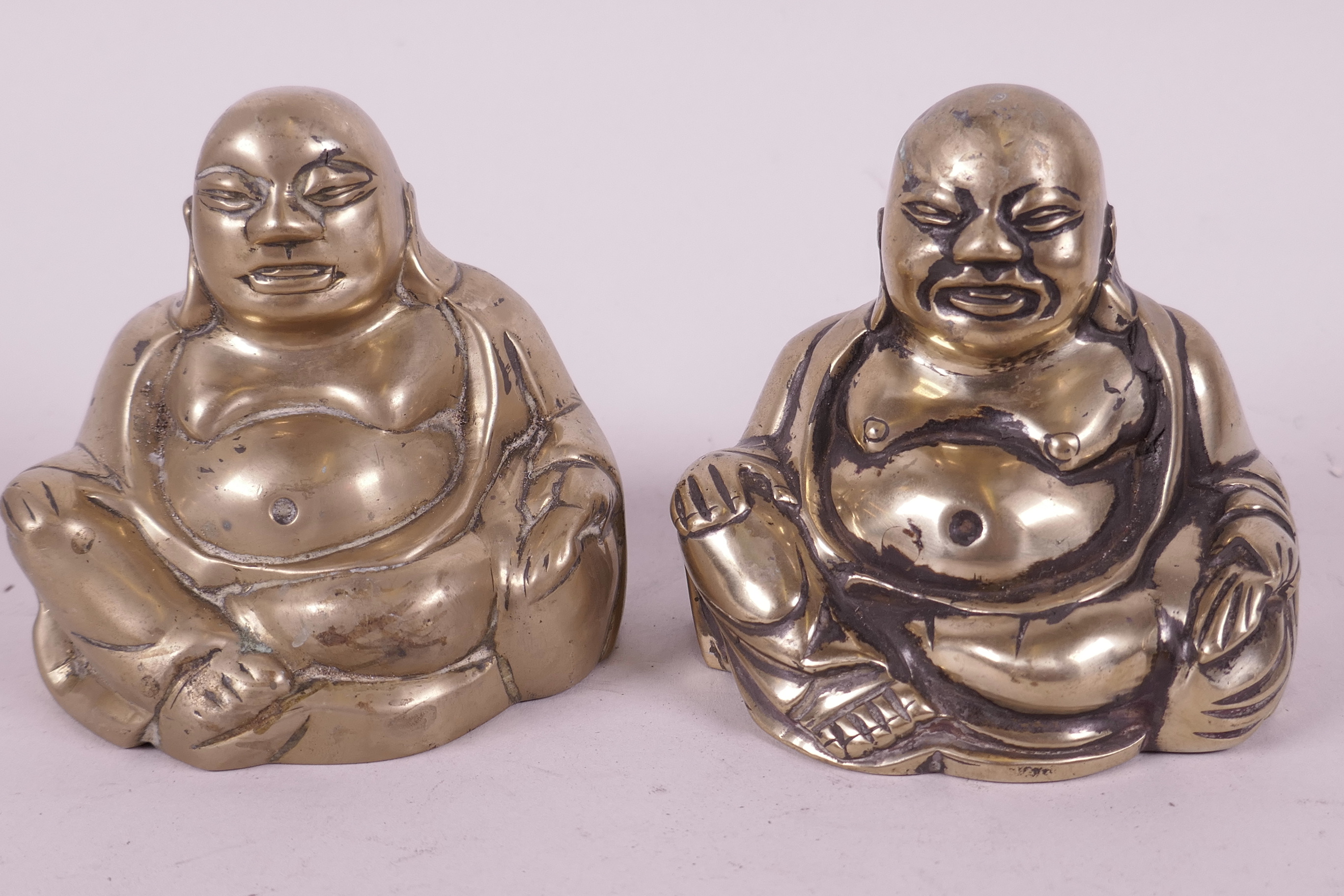 Two cast brass figurines of Buddha seated in meditation, 3" high